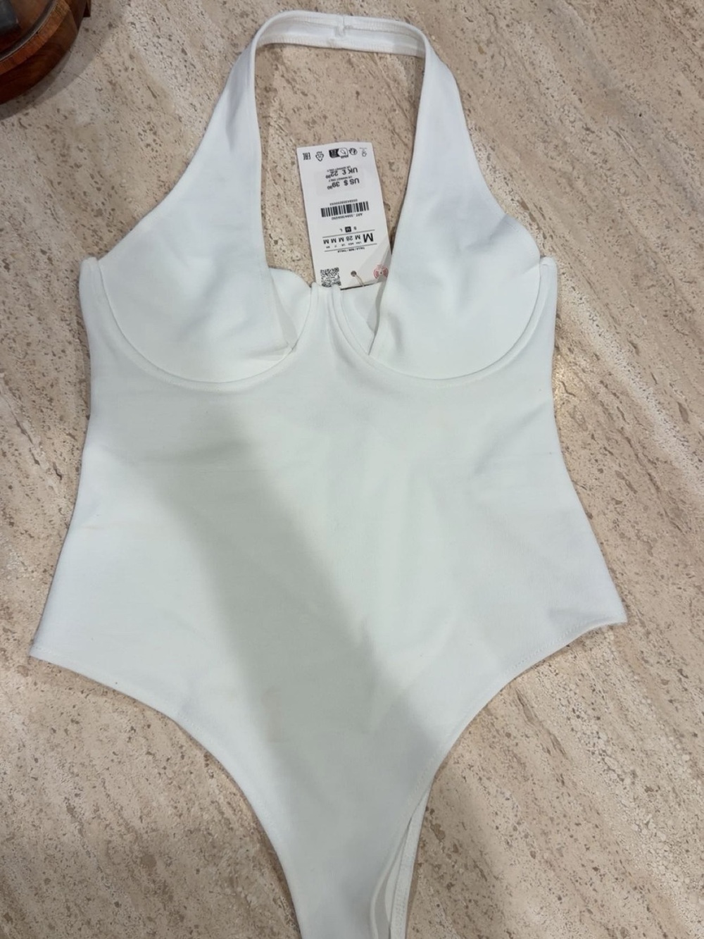 Zara White Interlocking Halter Neck Bodysuit